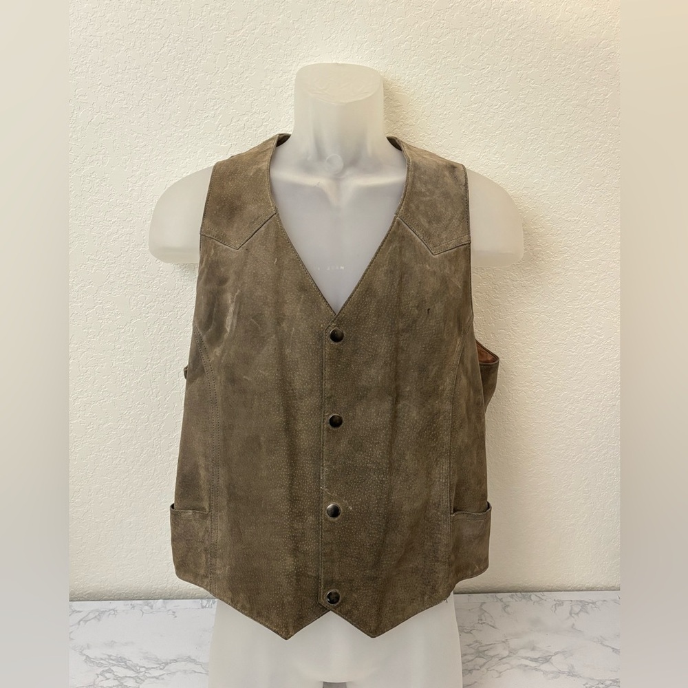 Ranchwear OK Dark Brown Leather Western Cowboy Vest 44” Western Snaps Vtg​